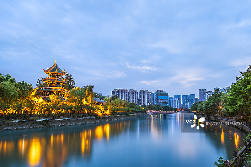 四川成都锦江区望江楼和府南河图片素材