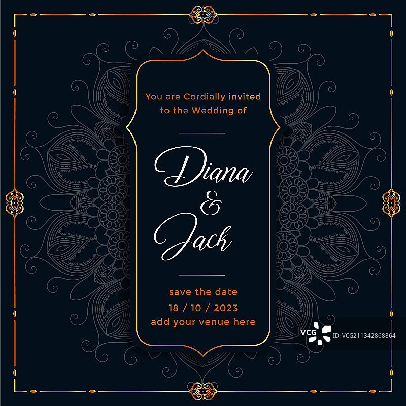 民族风曼陀罗婚礼卡片模板设计图片素材