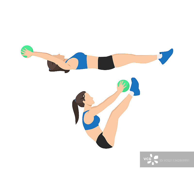 女人做药球V字仰卧起坐运动图片素材
