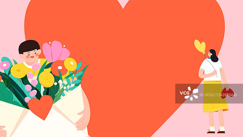 情侣送花情人节七夕节矢量插画横幅背景图片素材