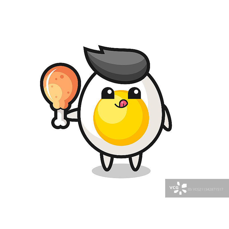 吃炸鸡的可爱煮鸡蛋吉祥物图片素材