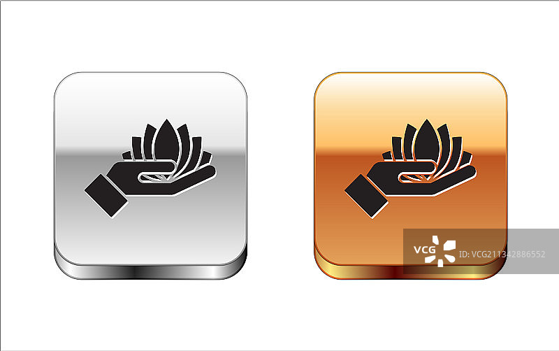 黑色莲花图标，白色背景图片素材