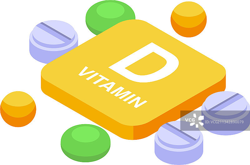 维生素D药丸等距风格图标图片素材
