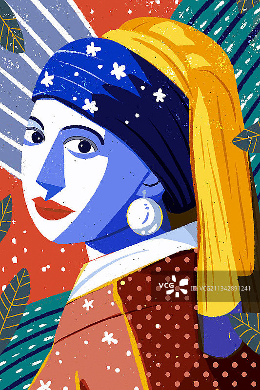 名画插画-戴珍珠耳环的少女图片素材