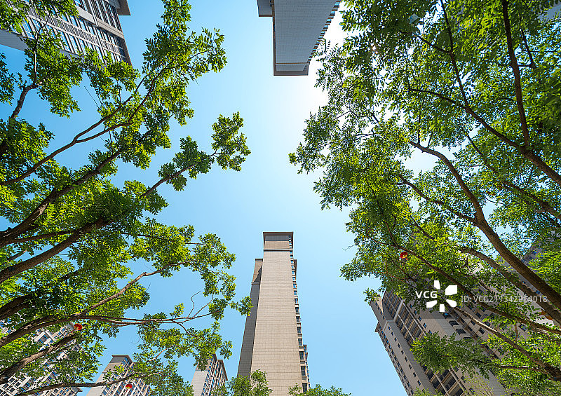 抬头仰视楼盘天空图片素材