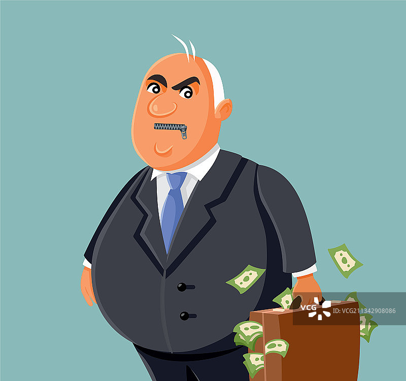 嘴上拉着拉链的腐败商人图片素材