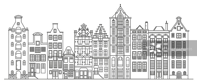 阿姆斯特丹运河边的荷兰传统房屋图片素材