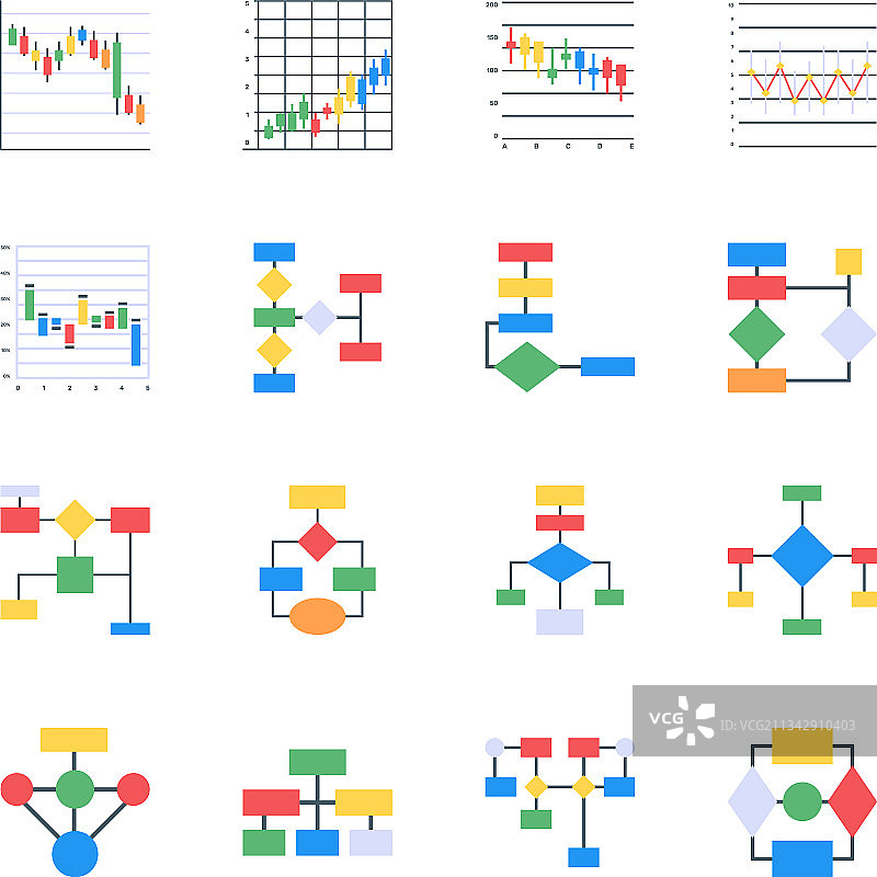扁平风格的潮流烛台图表套装图片素材