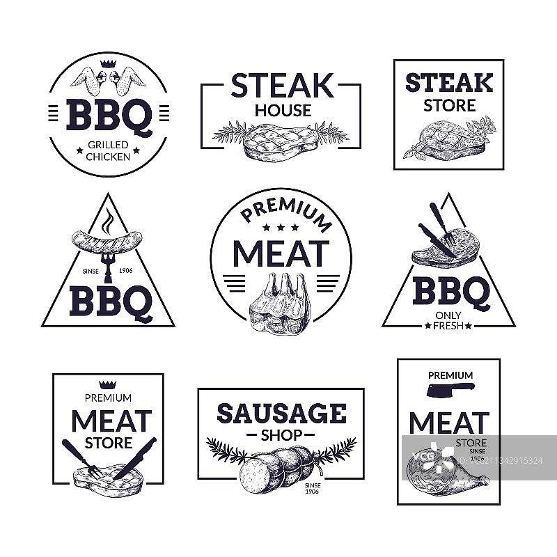 手绘牛排馆肉类店logo图片素材