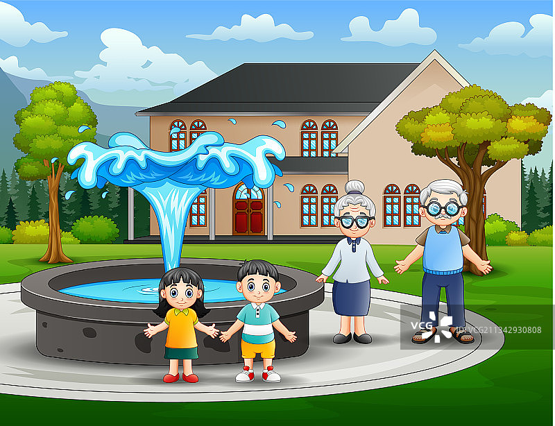 快乐的祖父母和孙辈图片素材