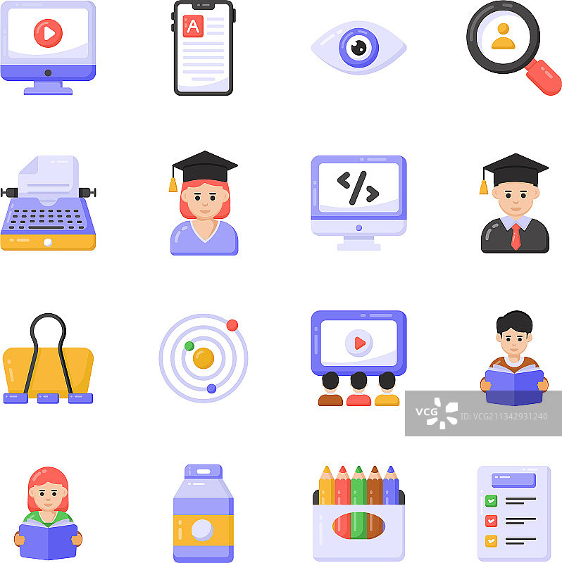 在线学习扁平图标素材包图片素材