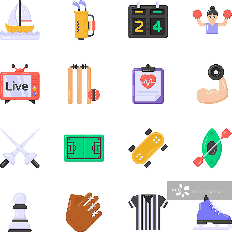 扁平风格体育与游戏图标图片素材