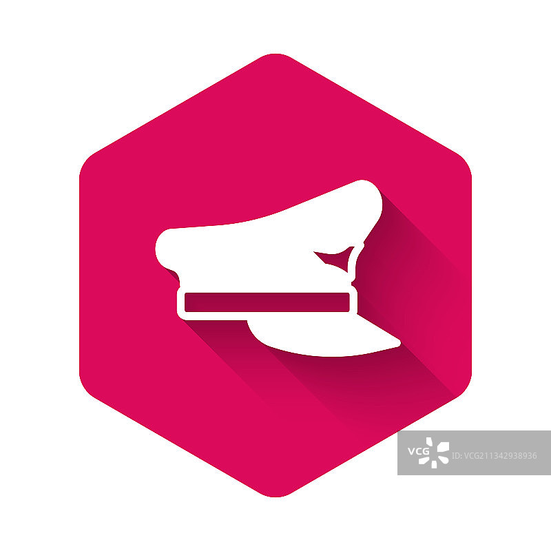 带有长阴影的白色飞行员帽图标图片素材