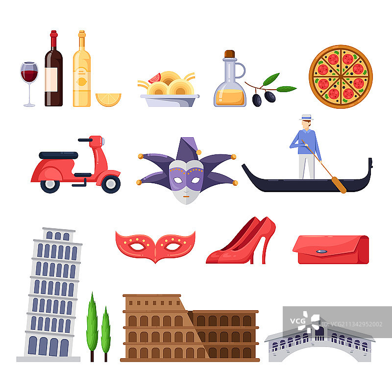 前往意大利的设计元素：罗马，威尼斯图片素材