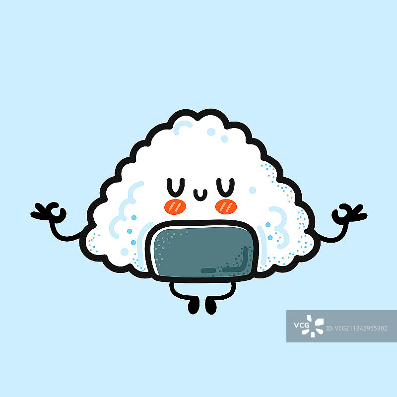 可爱的趣味饭团在瑜伽姿势中冥想图片素材