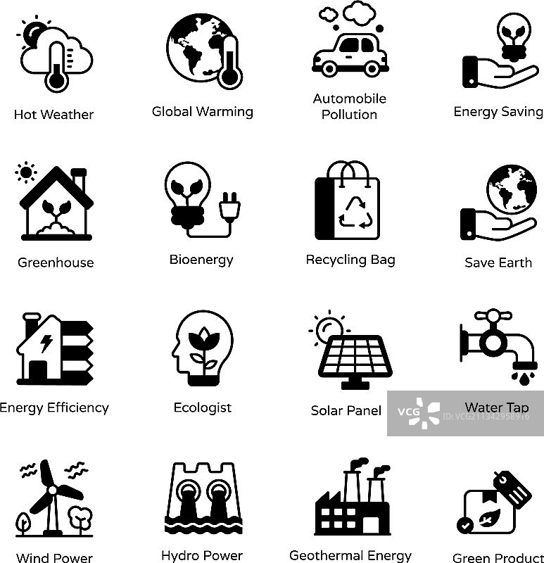 全球变暖与节能glyph图标合集图片素材