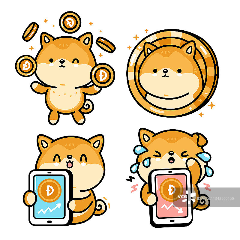 有趣的可爱秋田犬与狗狗币形象图片素材