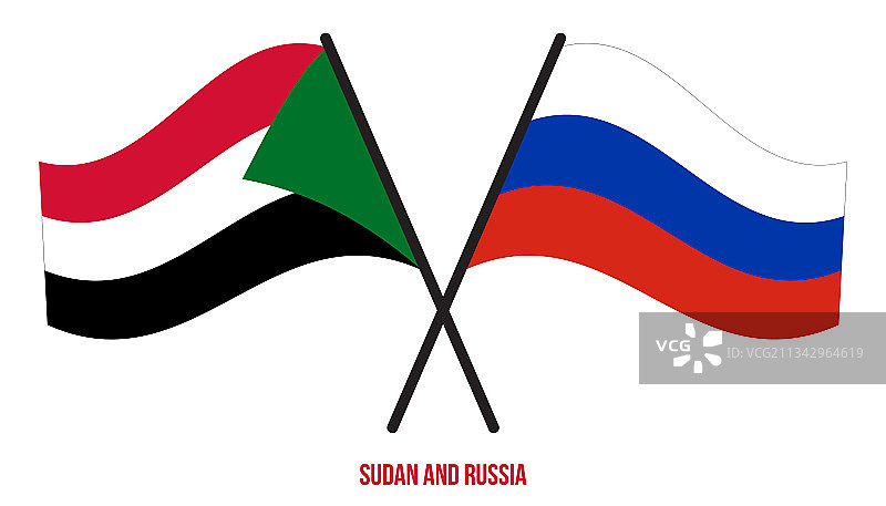 苏丹与俄罗斯国旗交叉飘扬图片素材
