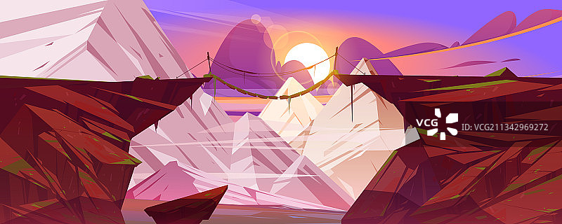 悬空山桥横跨深渊图片素材