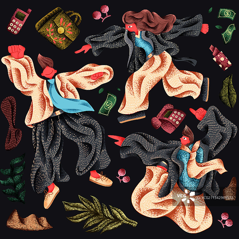复古装饰插画/下班图片素材
