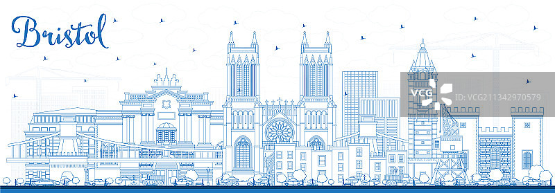 蓝色布里斯托尔城市天际线轮廓图片素材