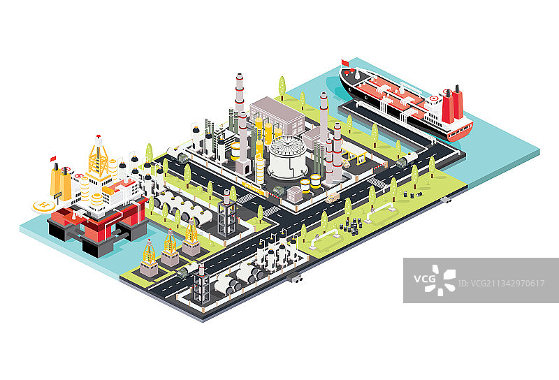 炼油厂等距油罐区海上平台图片素材