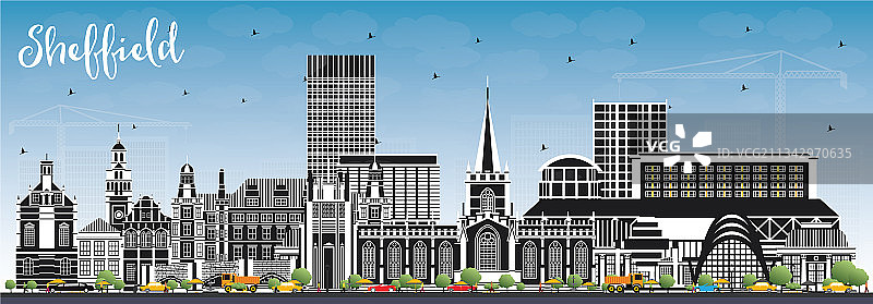 英国谢菲尔德城市天际线彩色建筑图片素材