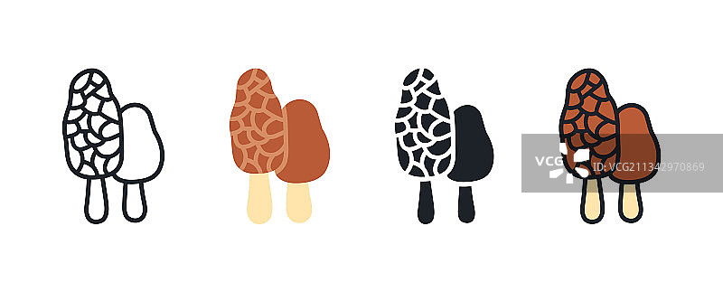 羊肚菌图标线性扁平彩色图标轮廓形状图片素材