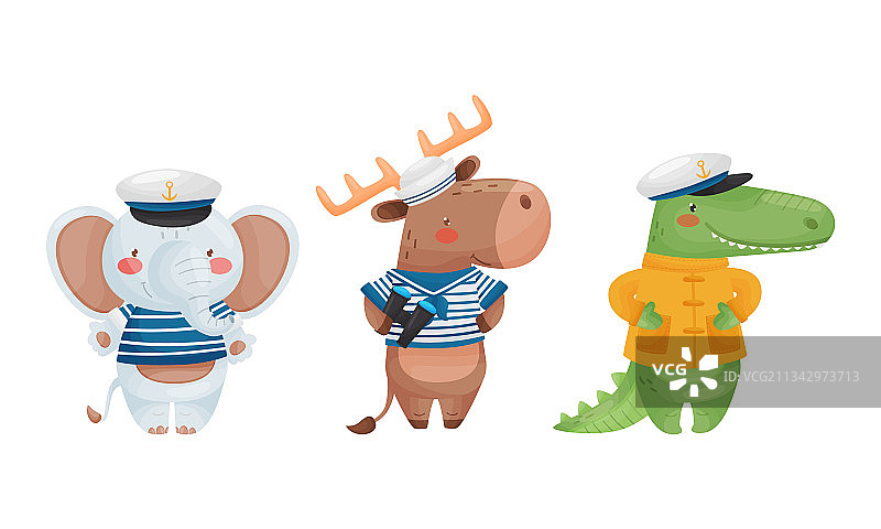 可爱动物水手角色条纹背心图片素材