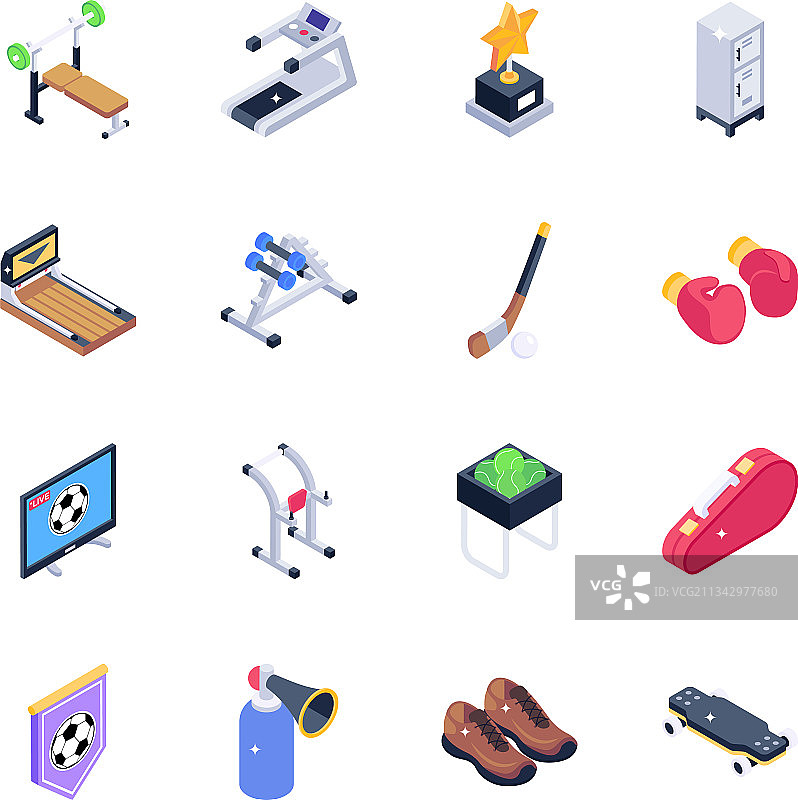健身器材和运动工具2.5D图标图片素材