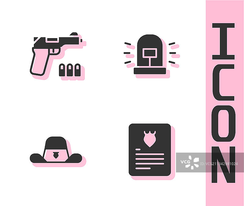 逮捕令、手枪或枪支和警长帽套装图片素材