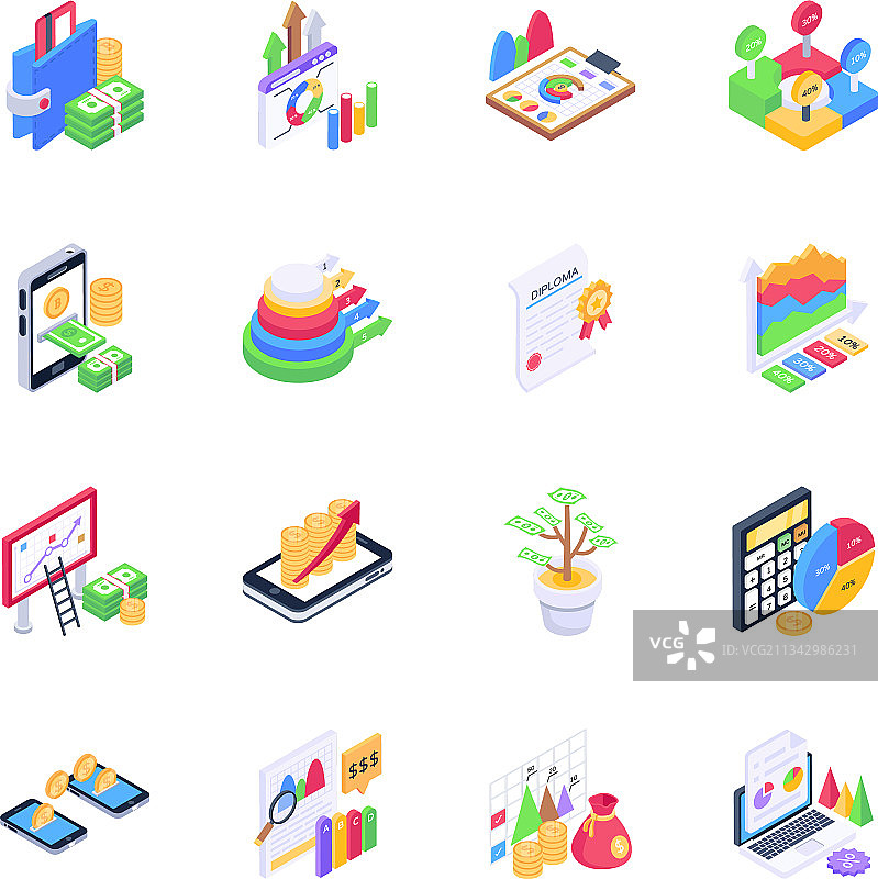 2.5D金融信息图表图标图片素材