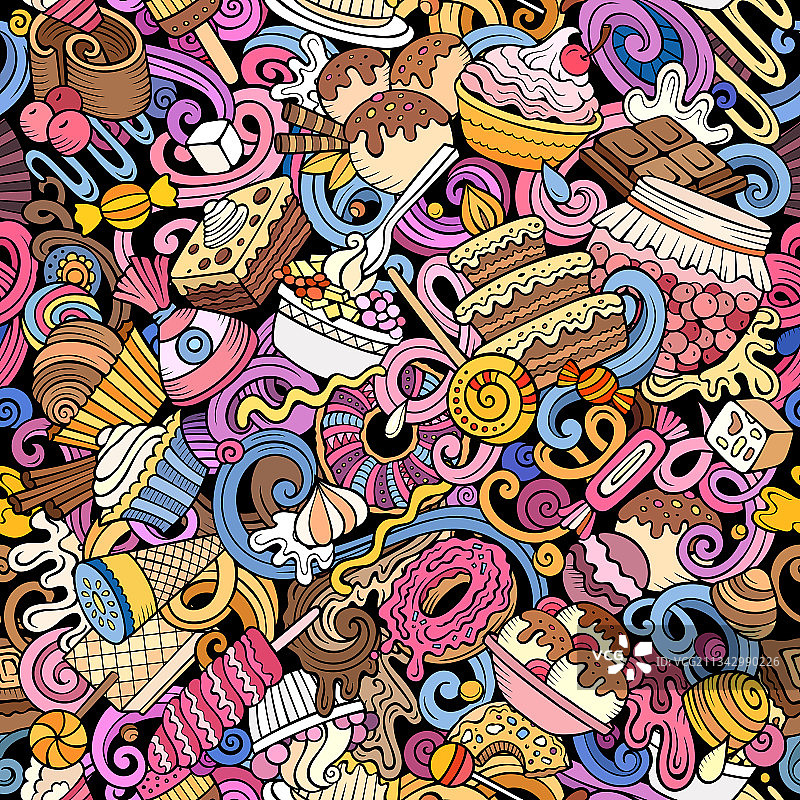 卡通涂鸦甜点无缝图案图片素材