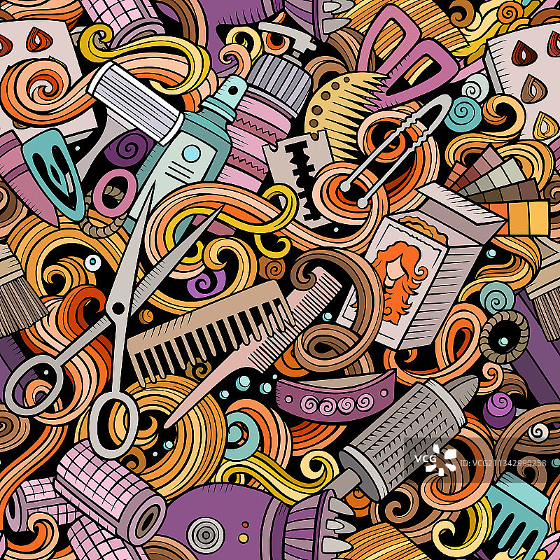 手绘美发沙龙涂鸦无缝图案图片素材