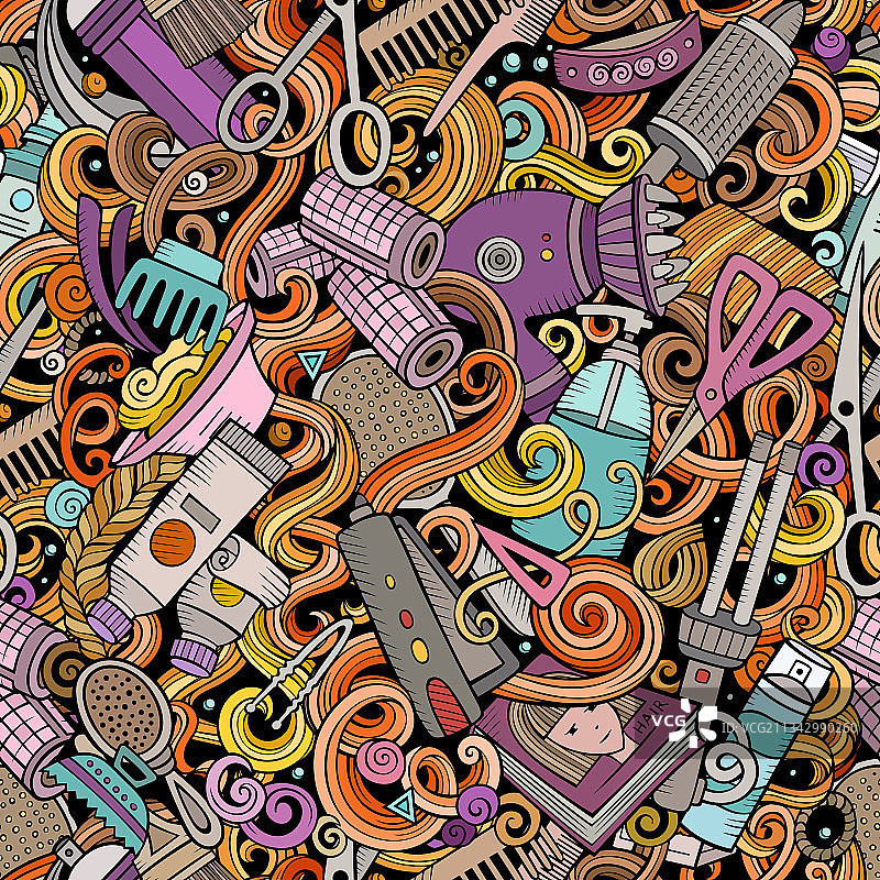 手绘美发沙龙涂鸦无缝图案图片素材