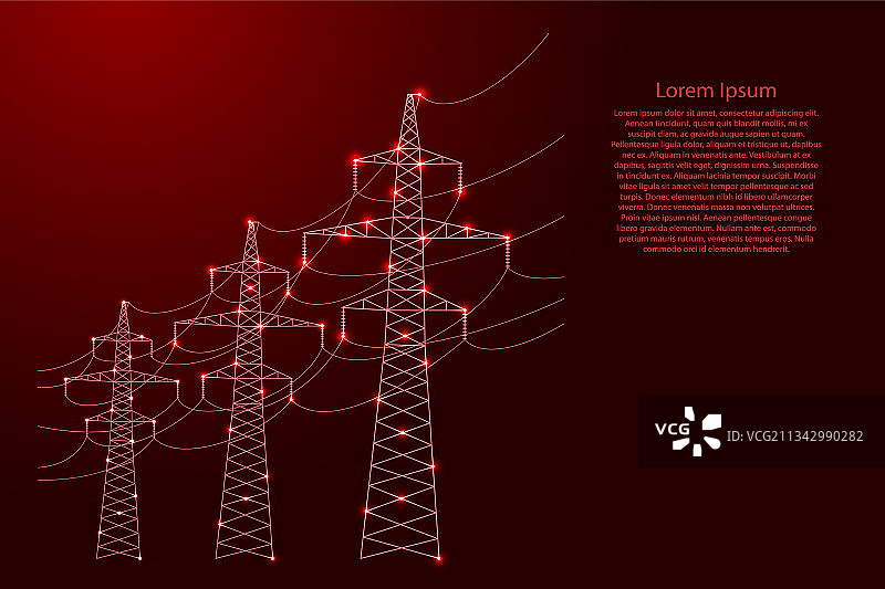 红色线条的电力线金属塔图片素材