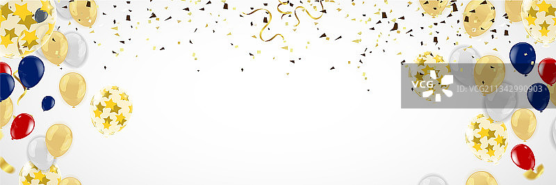 金色气球和金色纸屑飘落图片素材