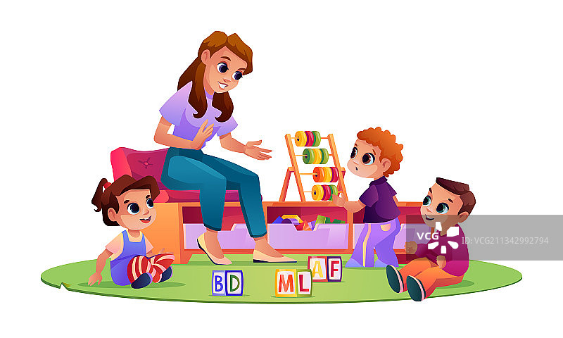 幼儿园老师和孩子们在游戏室图片素材
