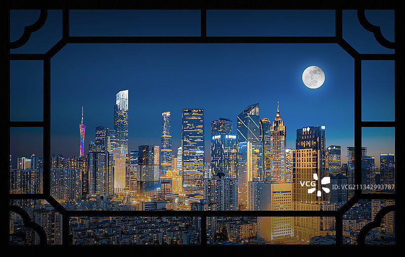 窗户看广州城市夜景图片素材