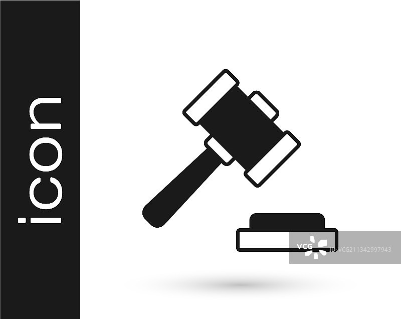 白色背景上孤立的黑色法官木槌图标图片素材