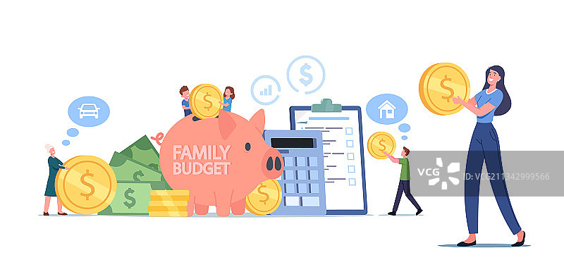 家庭预算储蓄概念小人图片素材