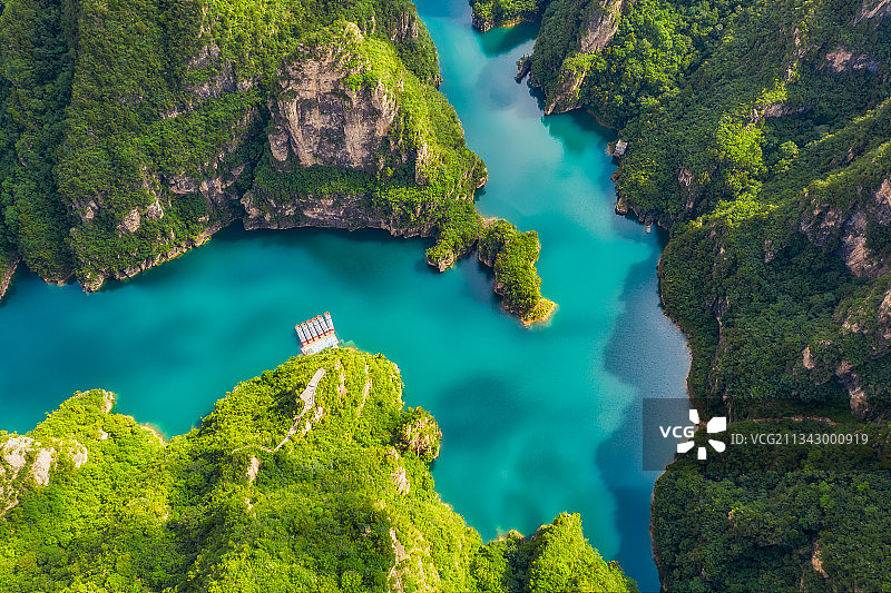 河南焦作修武县云台山峰林峡景区夏季户外风光航拍视角图片素材