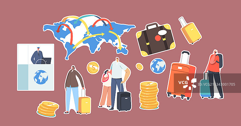 护照检查工作人员游客贴纸套装图片素材