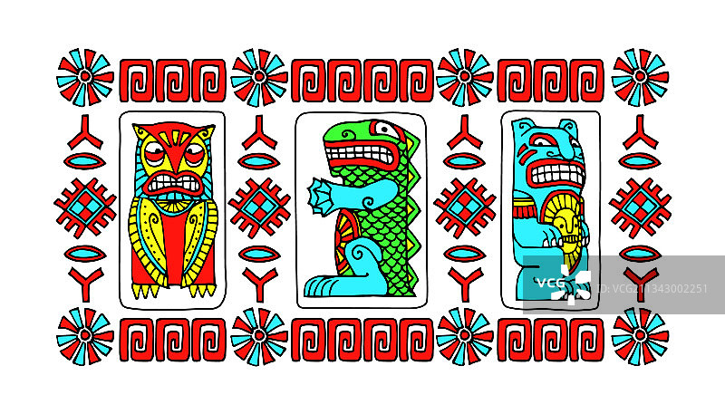 印度图腾动物猫头鹰鳄鱼熊图案图片素材