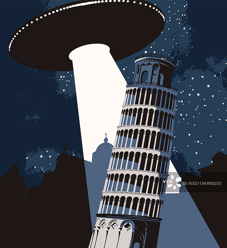飞碟掠过比萨斜塔的banner图片素材