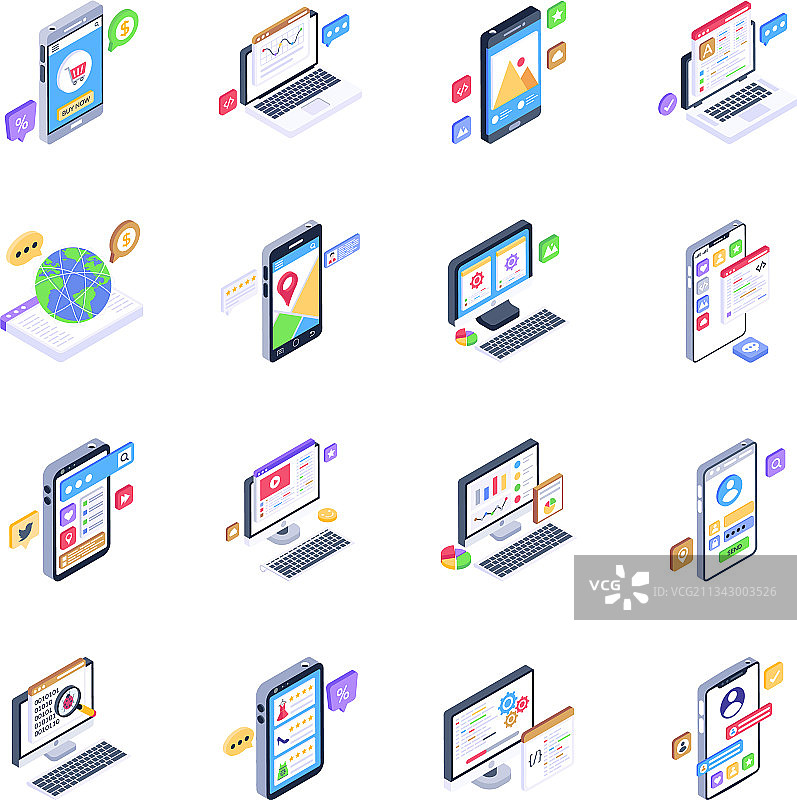 网络技术2.5D图标包图片素材