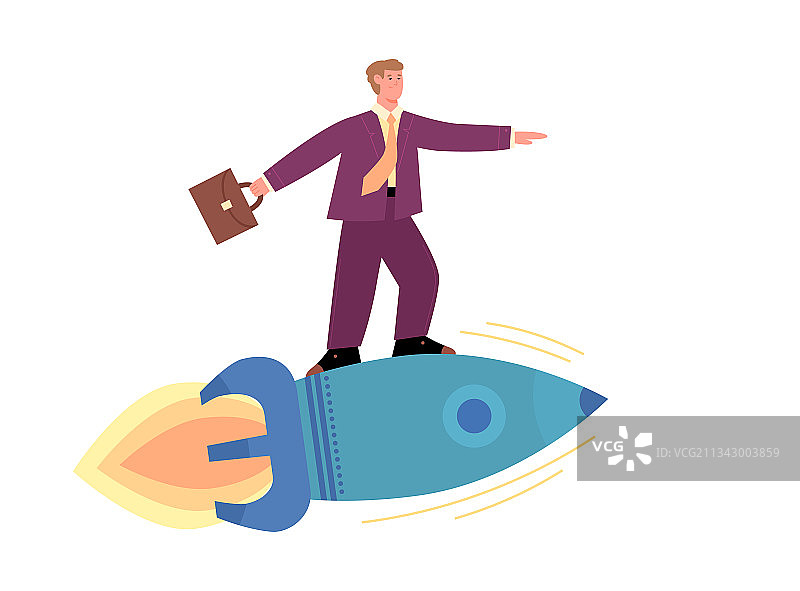 乘坐火箭飞行的商人图片素材