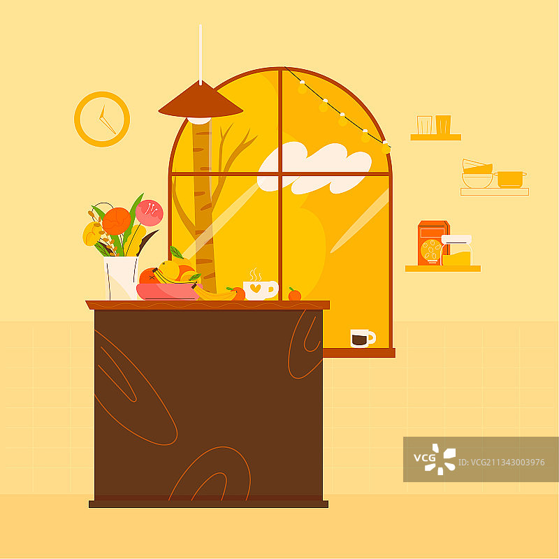 秋天的厨房矢量插画背景海报方图图片素材