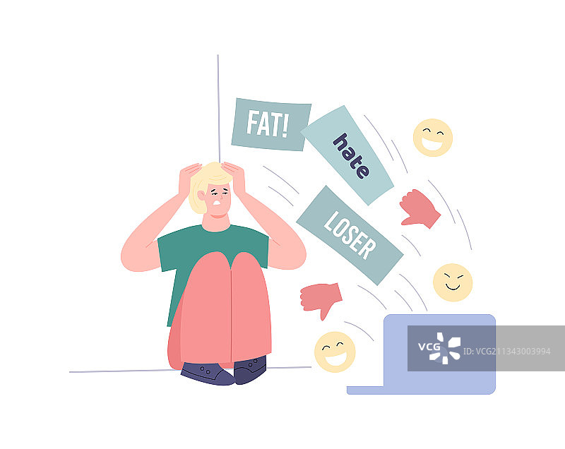 在笔记本电脑旁表示不喜欢的沮丧的年轻人或青少年图片素材