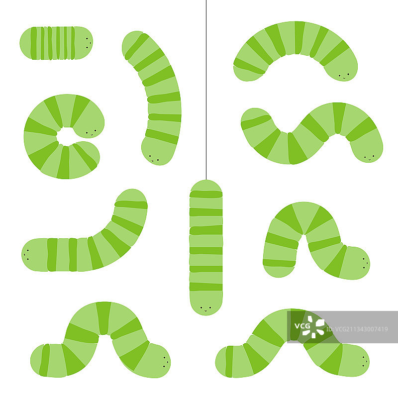 卡通毛毛虫绿色幼虫套装图片素材